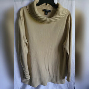 Josephine Chaus Woman Tan Cowl Neck Minimalist‎ Long Sleeve Sweater 1X Neutrals